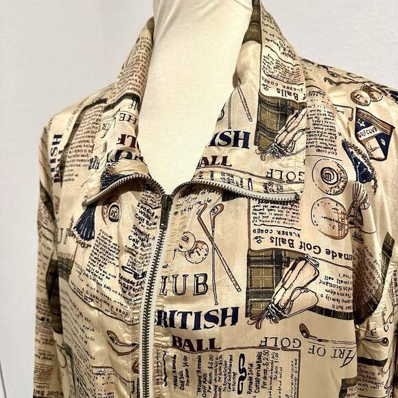 Vintage Silk Golf Novelty Print Track Suit Co Ord Set 90s Sporty Athleisure Tan - Picture 4 of 9